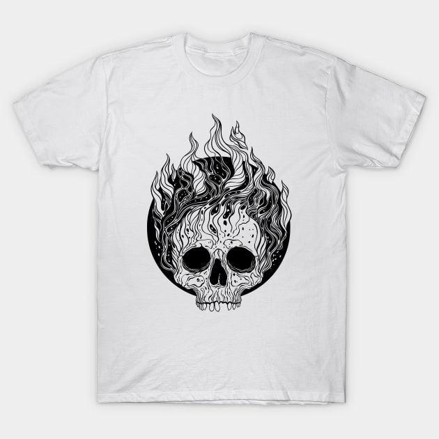 Skull on Fire T-Shirt by OccultOmaStore